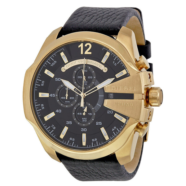Diesel Mega Chief Black Dial Black Leather Men's Watch #DZ4344 - Big Daddy Jewelry