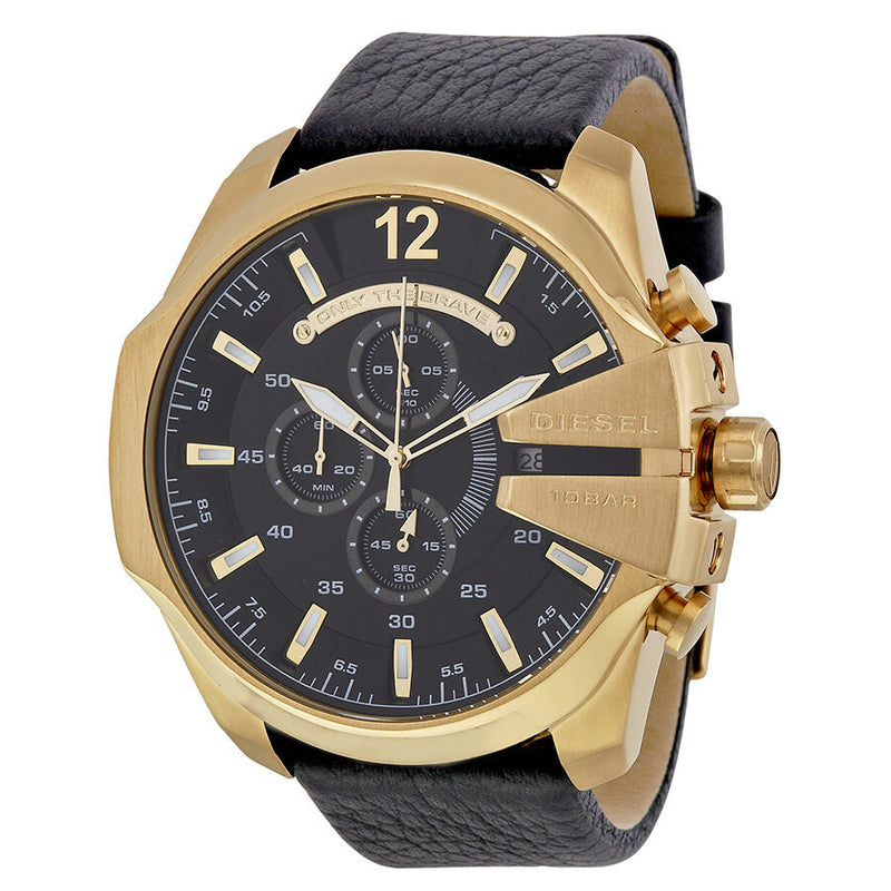 Diesel Mega Chief Black Dial Black Leather Men's Watch #DZ4344 - Big Daddy Jewelry