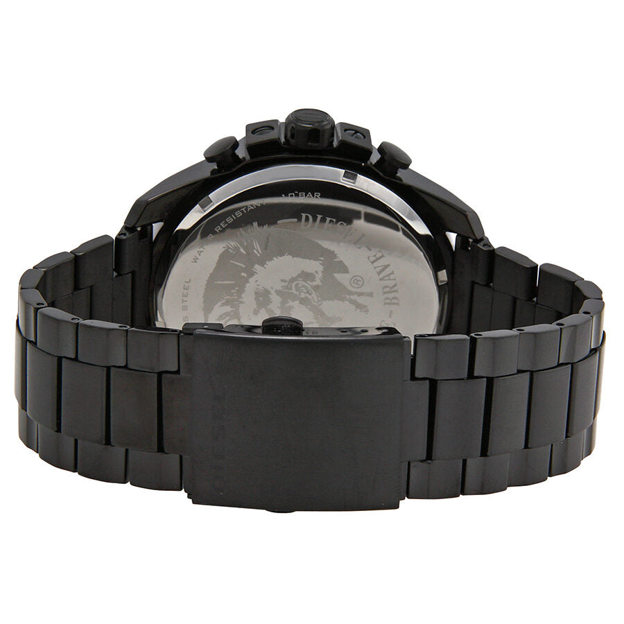 Diesel Mega Chief Chronograph case back showing black stainless steel bracelet and crown detail