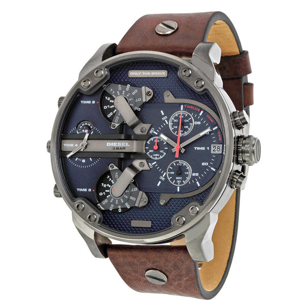 Diesel Mr Daddy Dual Time Chronograph Navy Blue Dial Men's Watch #DZ7314 - Big Daddy Jewelry