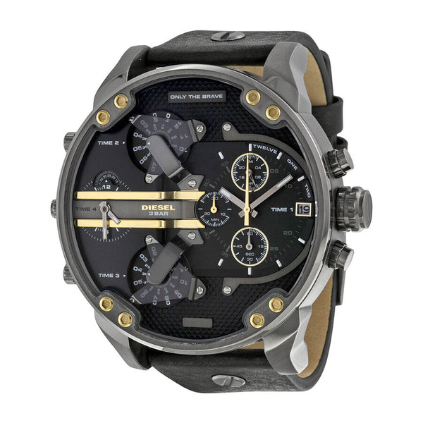 Diesel Mr. Daddy 2.0 Black Dial Black Leather Men's Watch #DZ7348 - Big Daddy Jewelry
