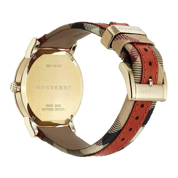 Burberry Women's Swiss Haymarket Check Fabric and Smooth Orange Leather Strap Women's Watch BU9016 - Big Daddy Jewelry #2