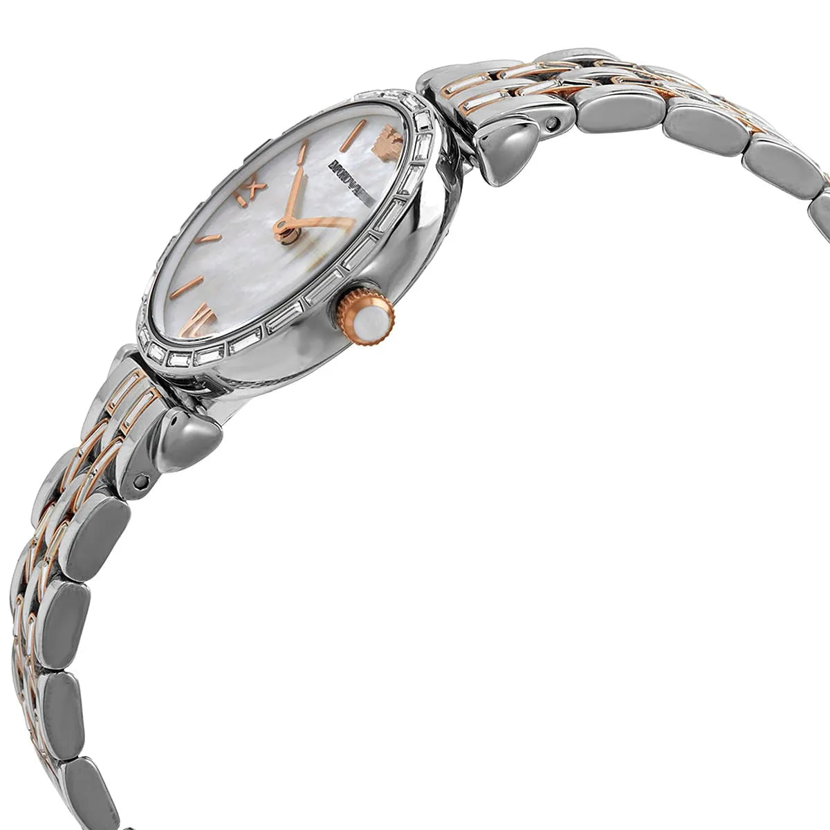 Angle view of AR11290 watch showing dial and two-tone metal bracelet