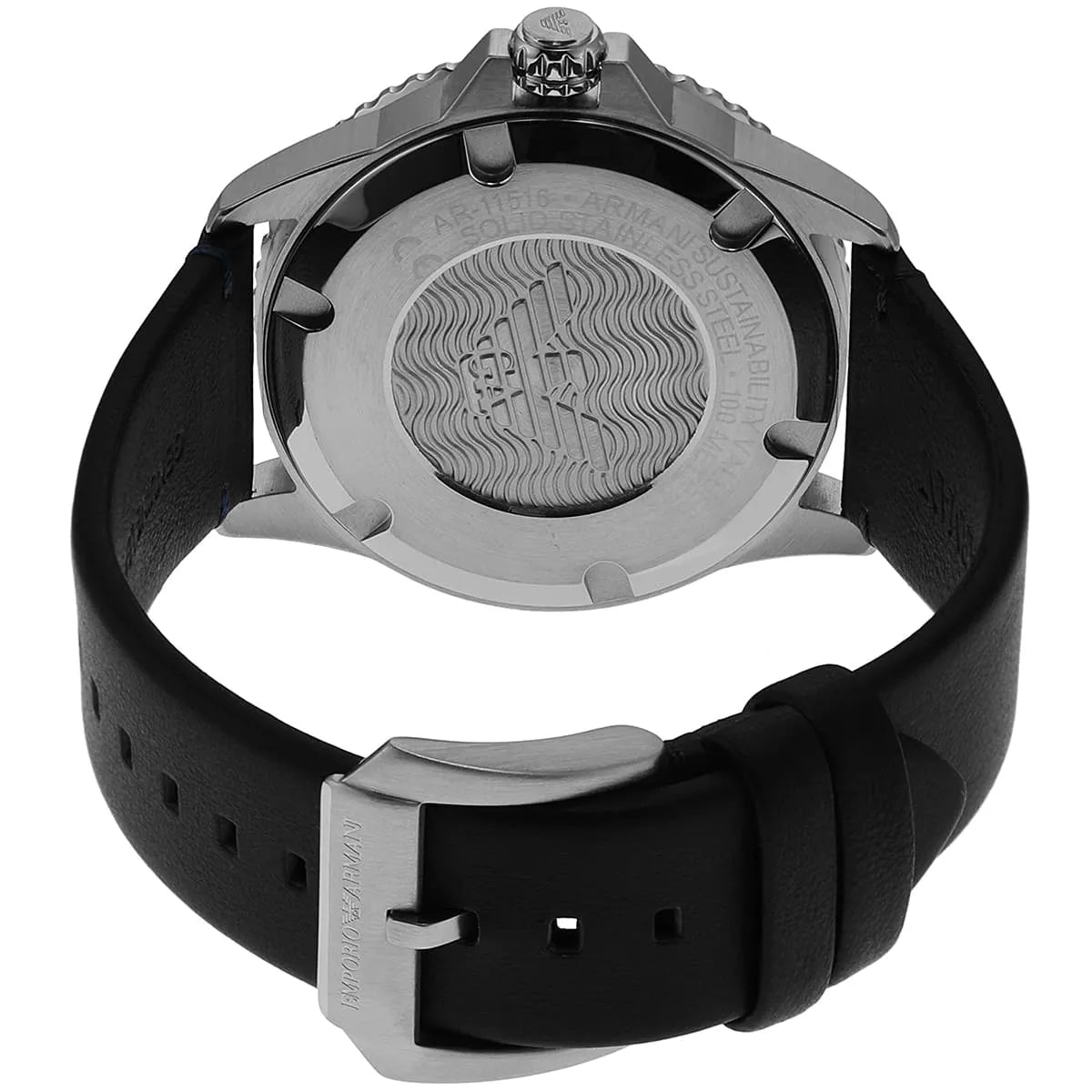 Emporio Armani AR11516 caseback close-up showing wavy pattern and case details