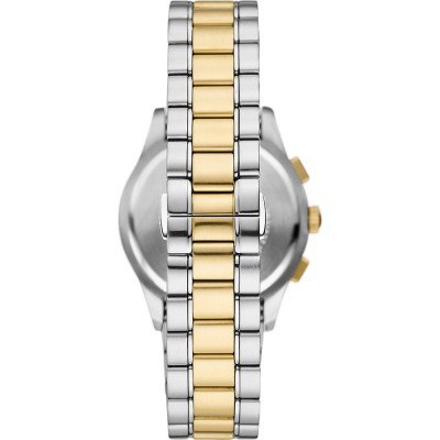 Caseback view of Emporio Armani AR11579 watch with two-tone steel bracelet