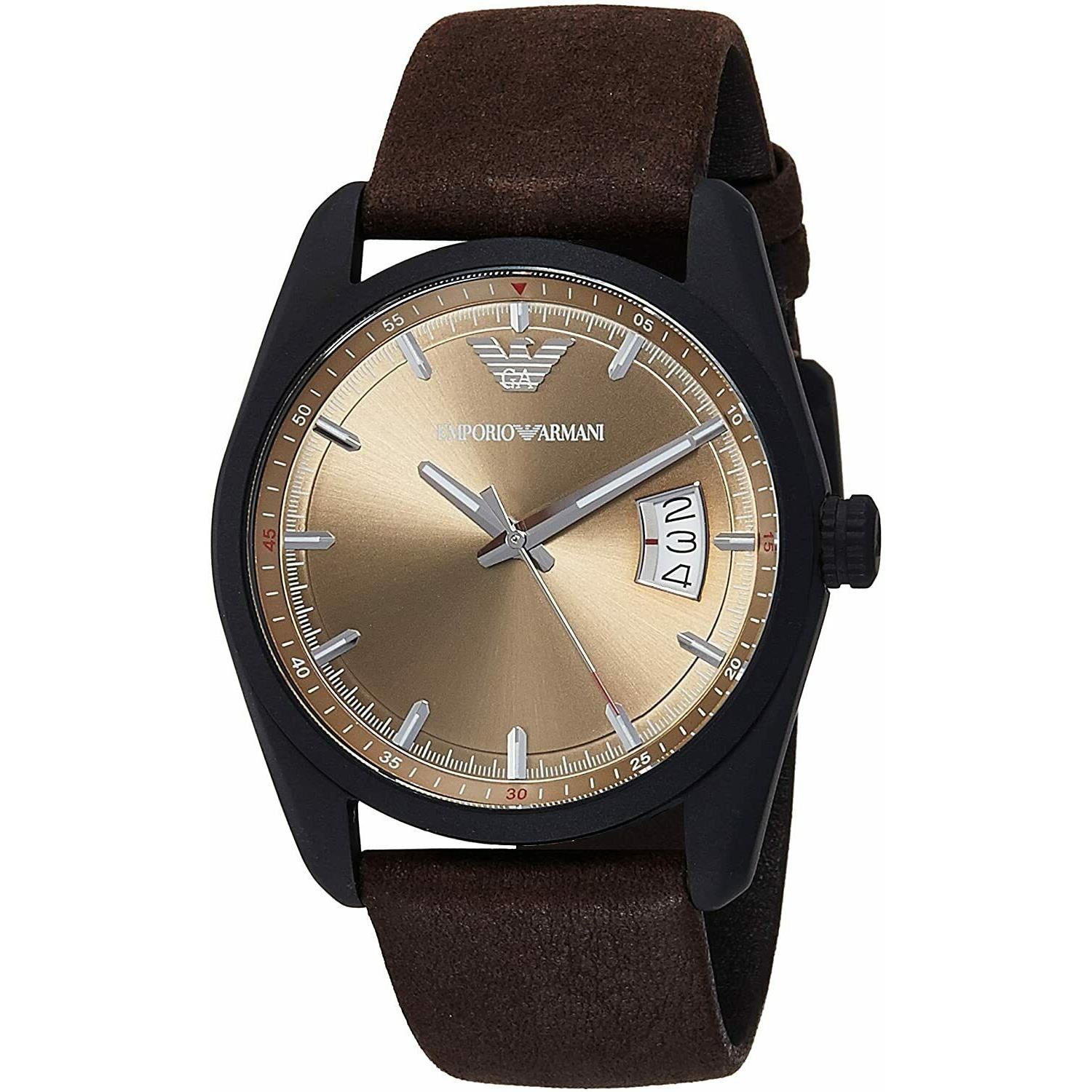 Emporio Armani Beige Dial Brown Leather Strap Men's Watch  AR6081 - The Watches Men & CO