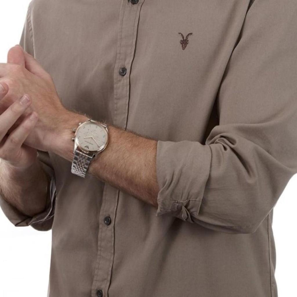 Emporio Armani Beta chronograph watch worn on wrist, two-tone stainless steel bracelet