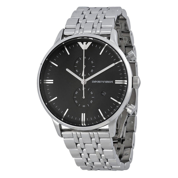 Emporio Armani Classic Chronograph Black Dial Stainless Steel Men's Watch #AR0389 - Big Daddy Jewelry