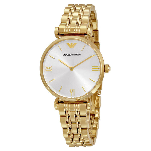 Emporio Armani Classic Silver Dial Gold-tone Ladies Watch #AR1877 - Big Daddy Jewelry