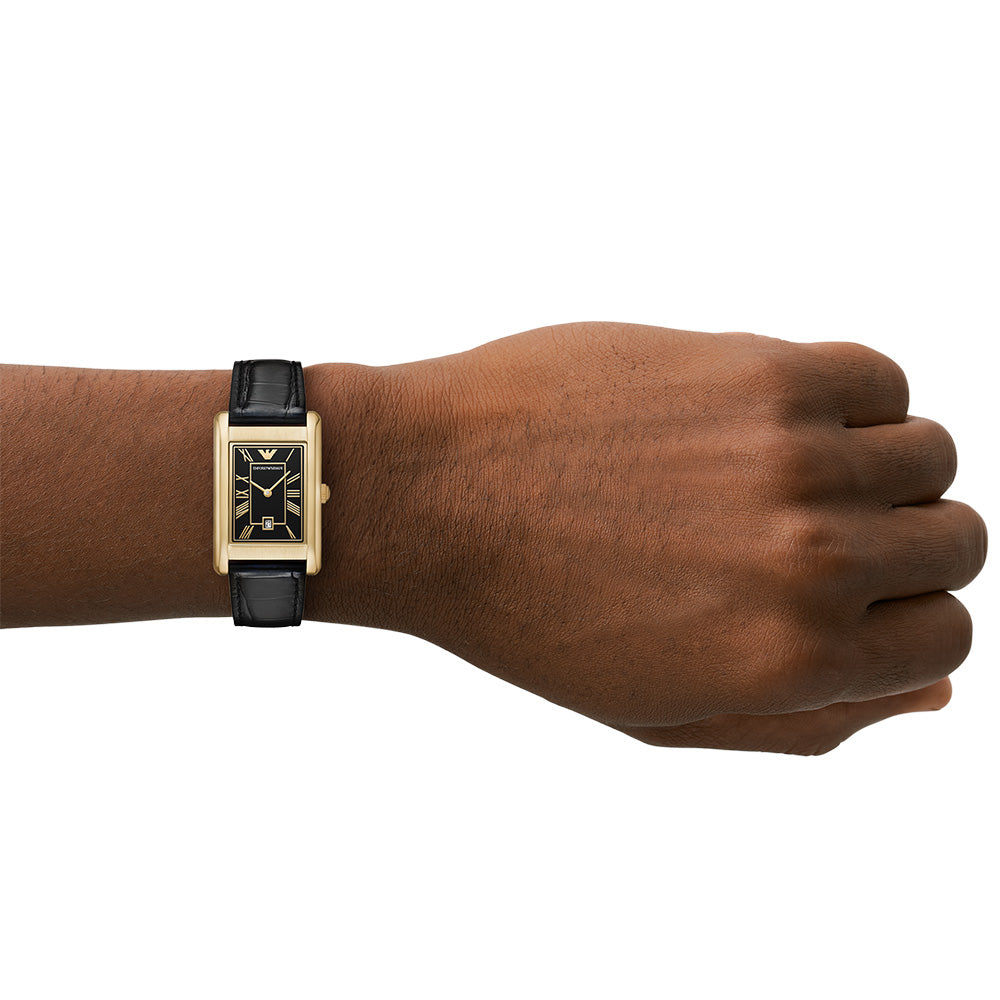 Emporio Armani Two-Hand Date Black Leather Gino Watch AR11666 AR11666 - Image 5