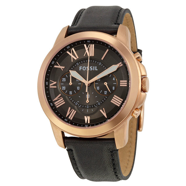 Fossil Grant Grey Dial Chronograph Black Leather Men's Watch FS5085 - Big Daddy Jewelry
