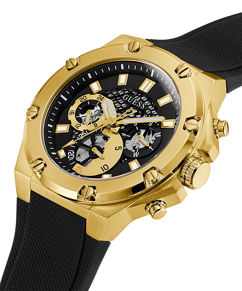 Guess Gold Tone Case Black Silicone Strap Men’s Watch GW0334G2 - Watch