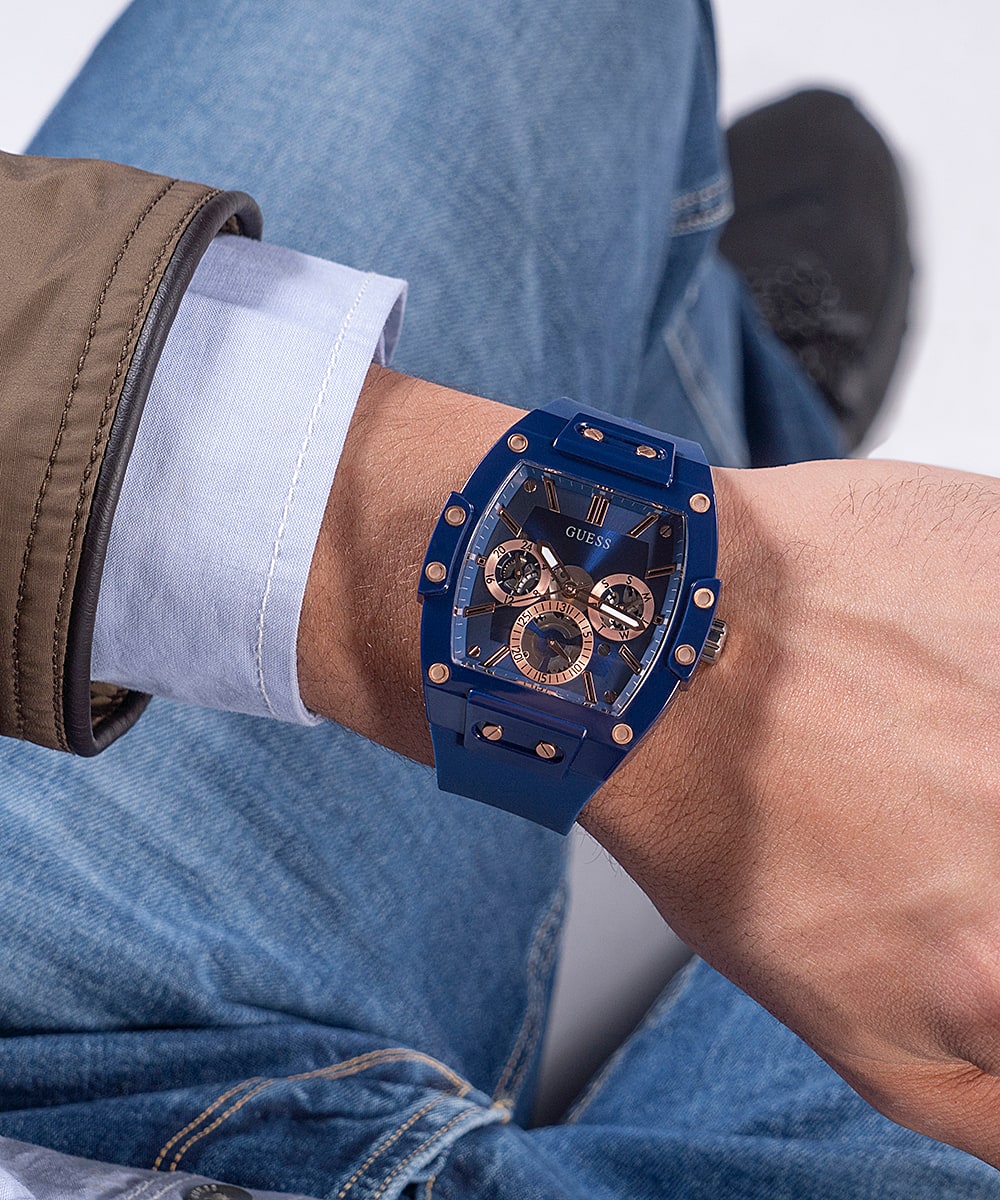 Guess Skeleton Dial Blue Silicone Men’s Watch GW0203G7 - Watch