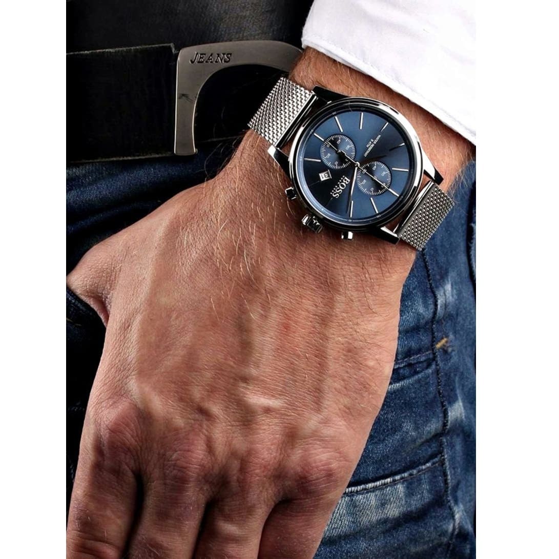 Hugo Boss Jet Chronograph Blue Dial Silver Mesh Bracelet Watch for Men - 1513441 1513441 - Image 3