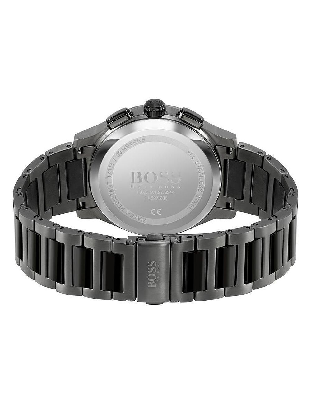 Hugo Boss watch caseback showing stainless steel back cover with logo