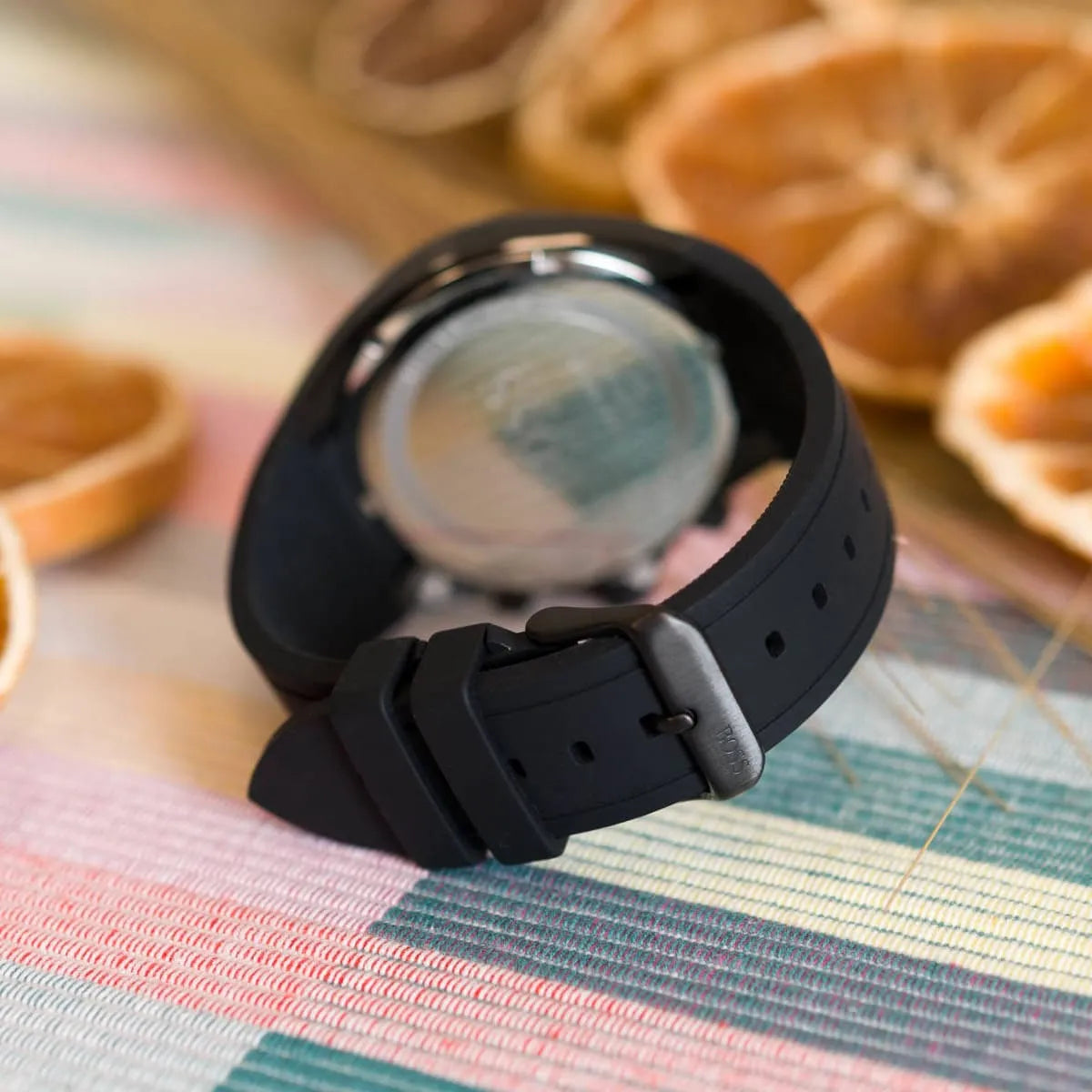 Hugo Boss Distinct chronograph watch worn on wrist with black silicone strap