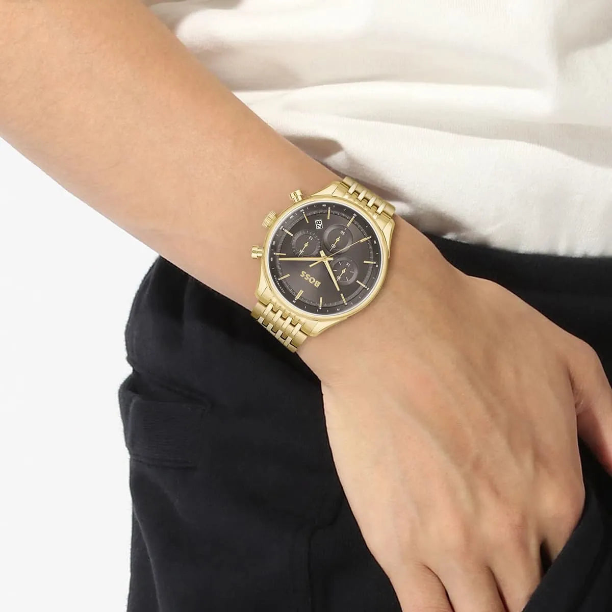 Hugo Boss Gregor Chronograph Grey Dial Gold Steel Strap Watch For Men - 1514051 1514051 - Image 5