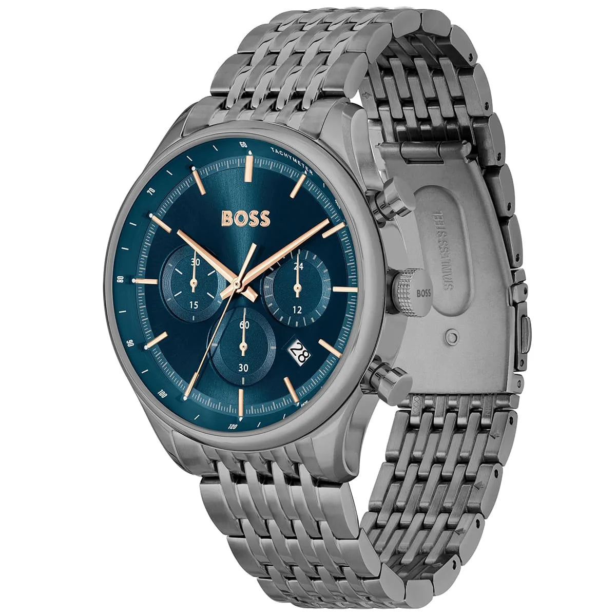 Hugo Boss Gregor Chronograph Blue Dial Grey Steel Strap Watch For Men - 1514083 1514083 - Image 2