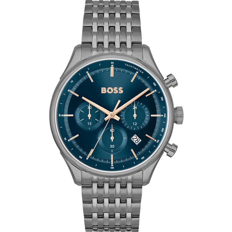 Hugo Boss Gregor Chronograph Blue Dial Grey Steel Strap Watch For Men - 1514083 1514083 - Image 1