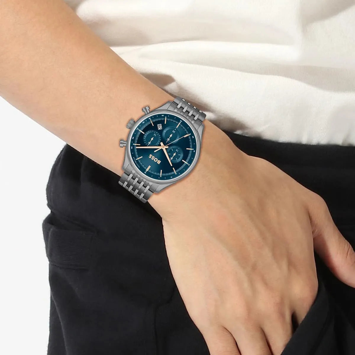 Hugo Boss Gregor Chronograph Blue Dial Grey Steel Strap Watch For Men - 1514083 1514083 - Image 6