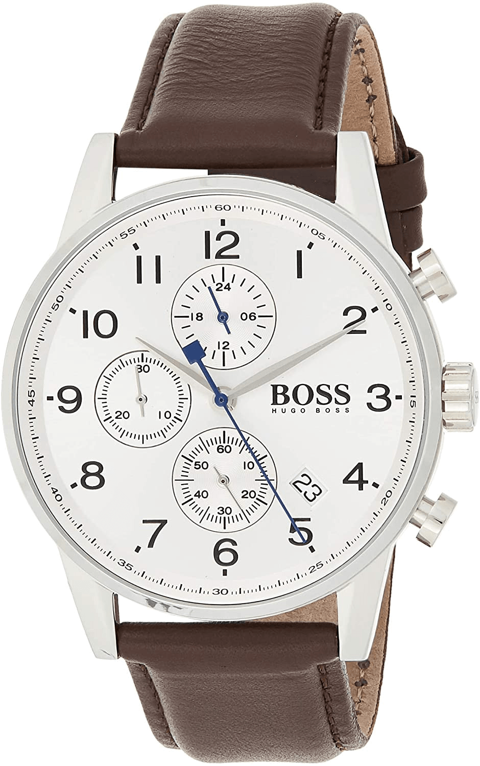 Hugo Boss Navigator Chronograph White Dial Brown Leather Strap Watch for Men - 1513495 1513495 - Image 2