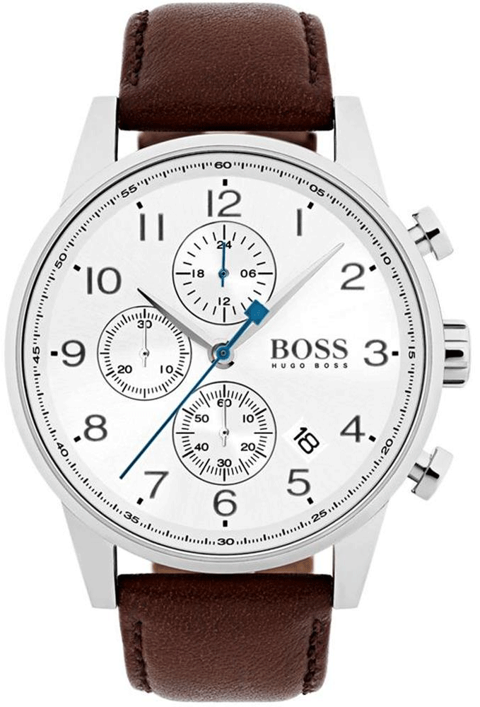 Hugo Boss Navigator Chronograph White Dial Brown Leather Strap Watch for Men - 1513495 1513495 - Image 1