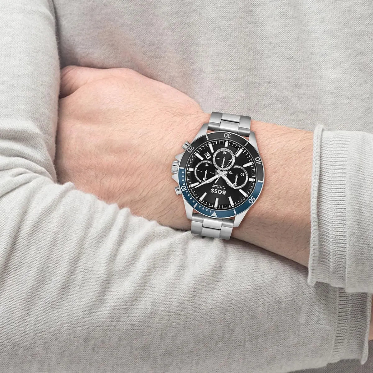 Hugo Boss Troper Chronograph Black Dial Silver Steel Strap Watch For Men - 1514101 1514101 - Image 4