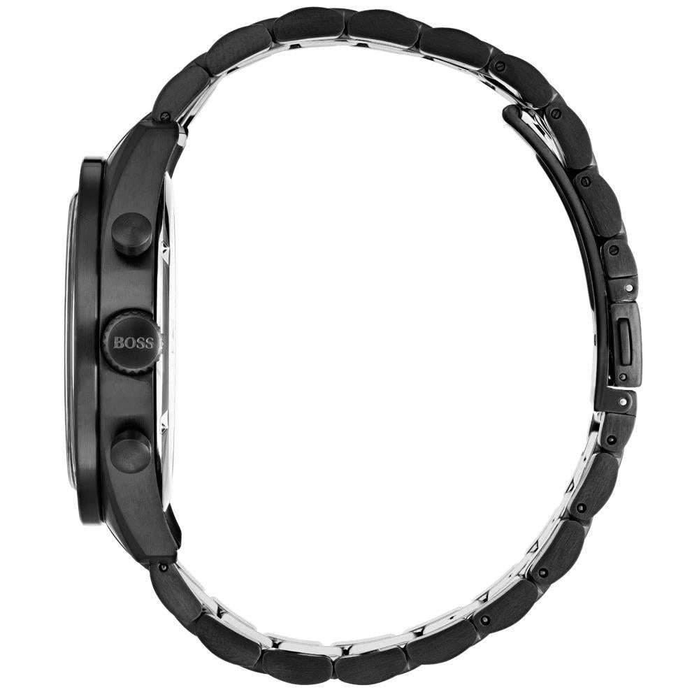 HUGO BOSS Trophy Chronograph Black Dial Black Steel Strap Watch for Men - 1513675
