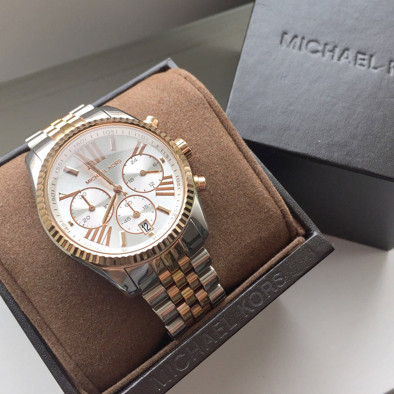 Michael Kors Lexington Chronograph Dial Tri-Tone Ladies Watch MK5735 Water resistance: 100 meters / 330 feet Movement: Quartz