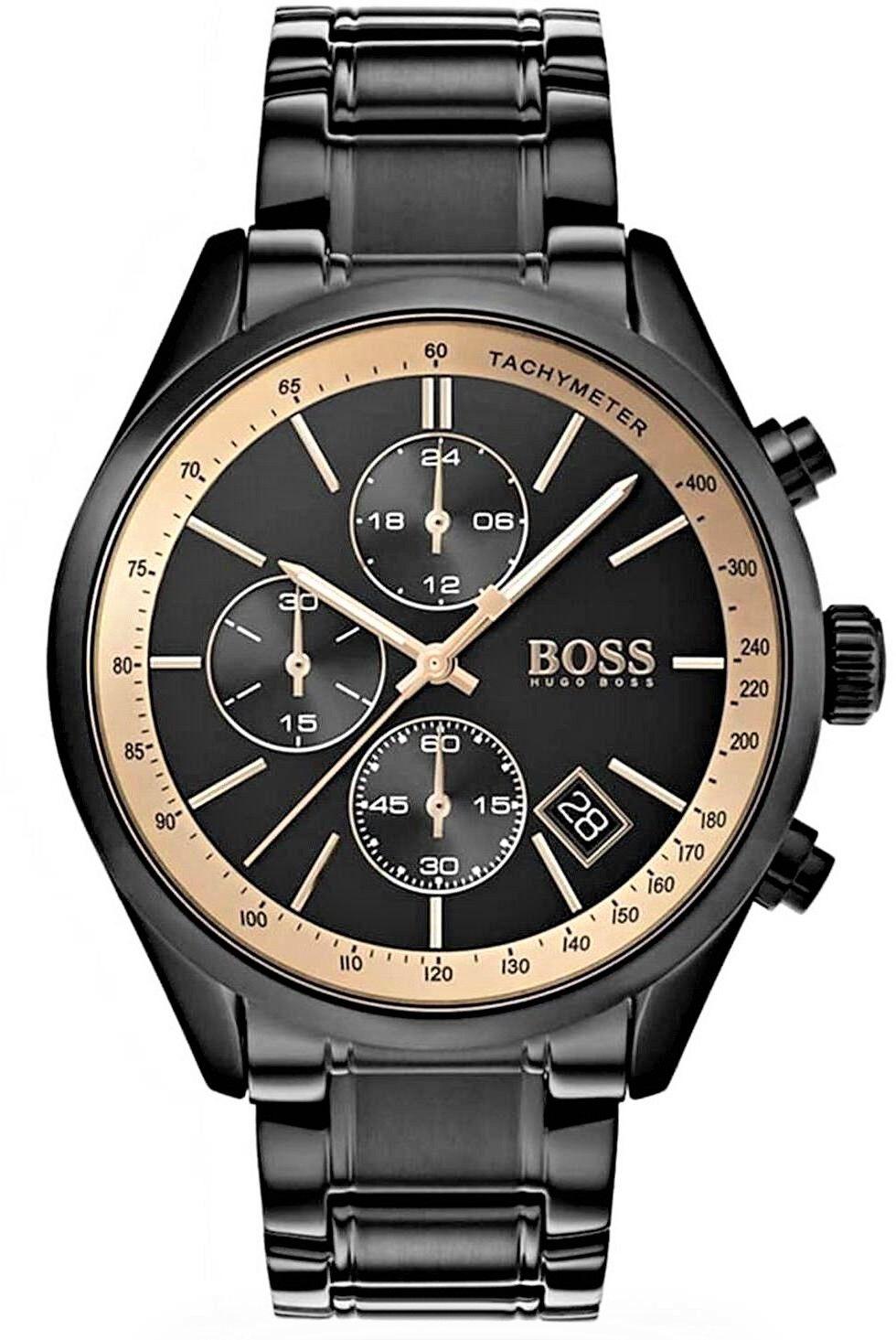 Hugo Boss Grand Prix Chronograph Black Dial Black Steel Strap Watch for Men - 1513578 1513578 - Image 1