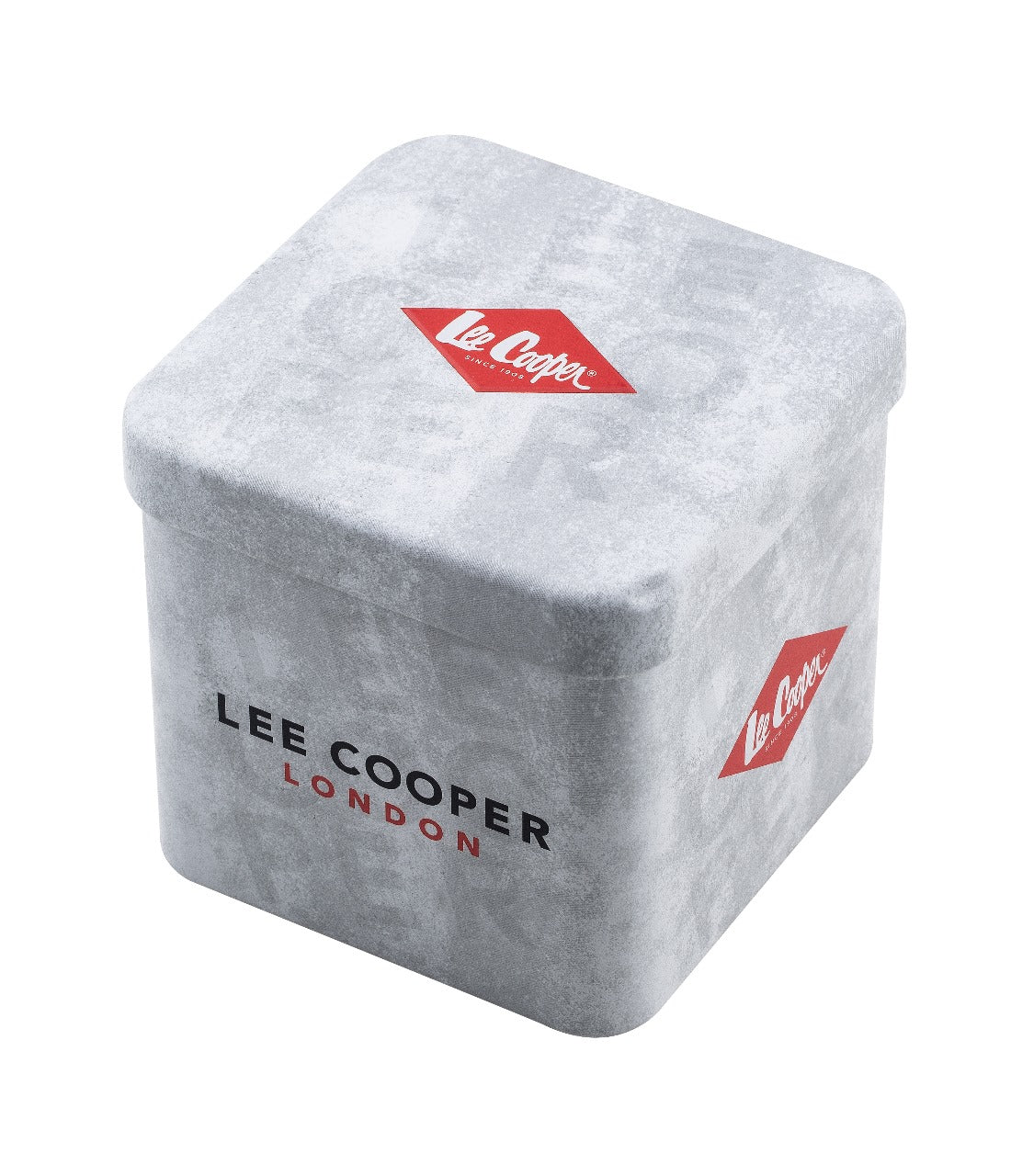 Lee Cooper London branded packaging box in white with red logo accent