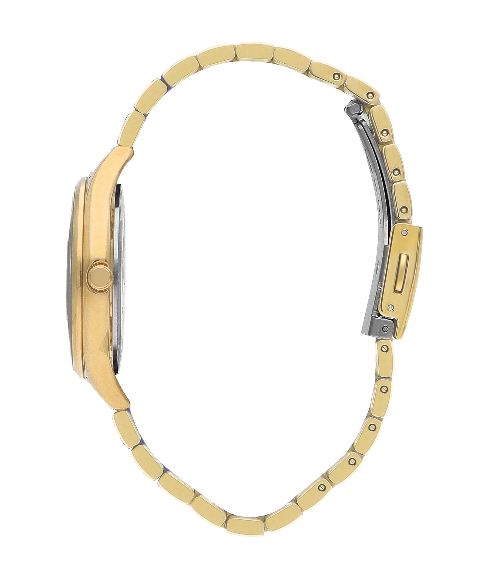 Side profile of two-tone gold and silver stainless steel bracelet on Lee Cooper watch