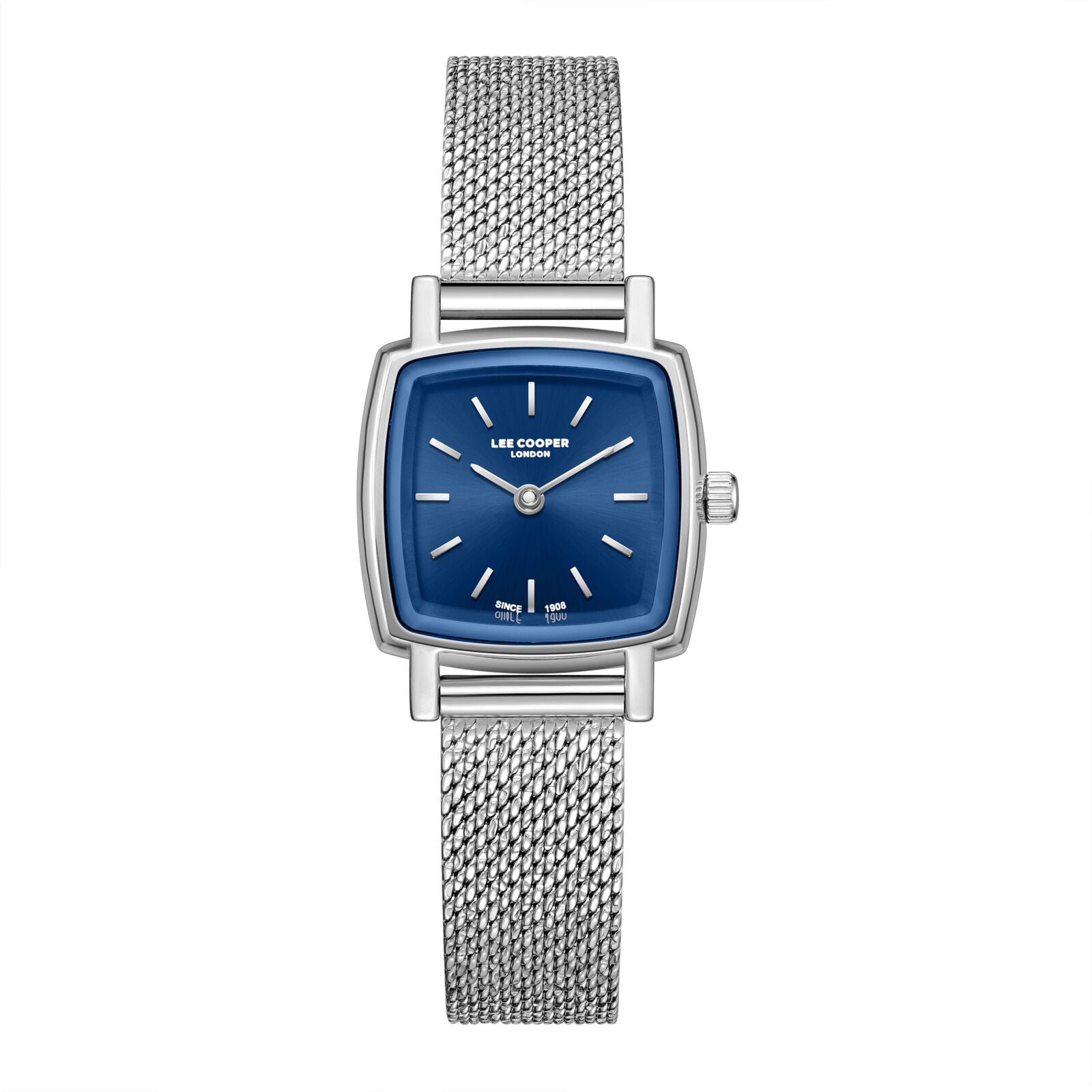 Lee Cooper square watch with blue dial and silver mesh strap