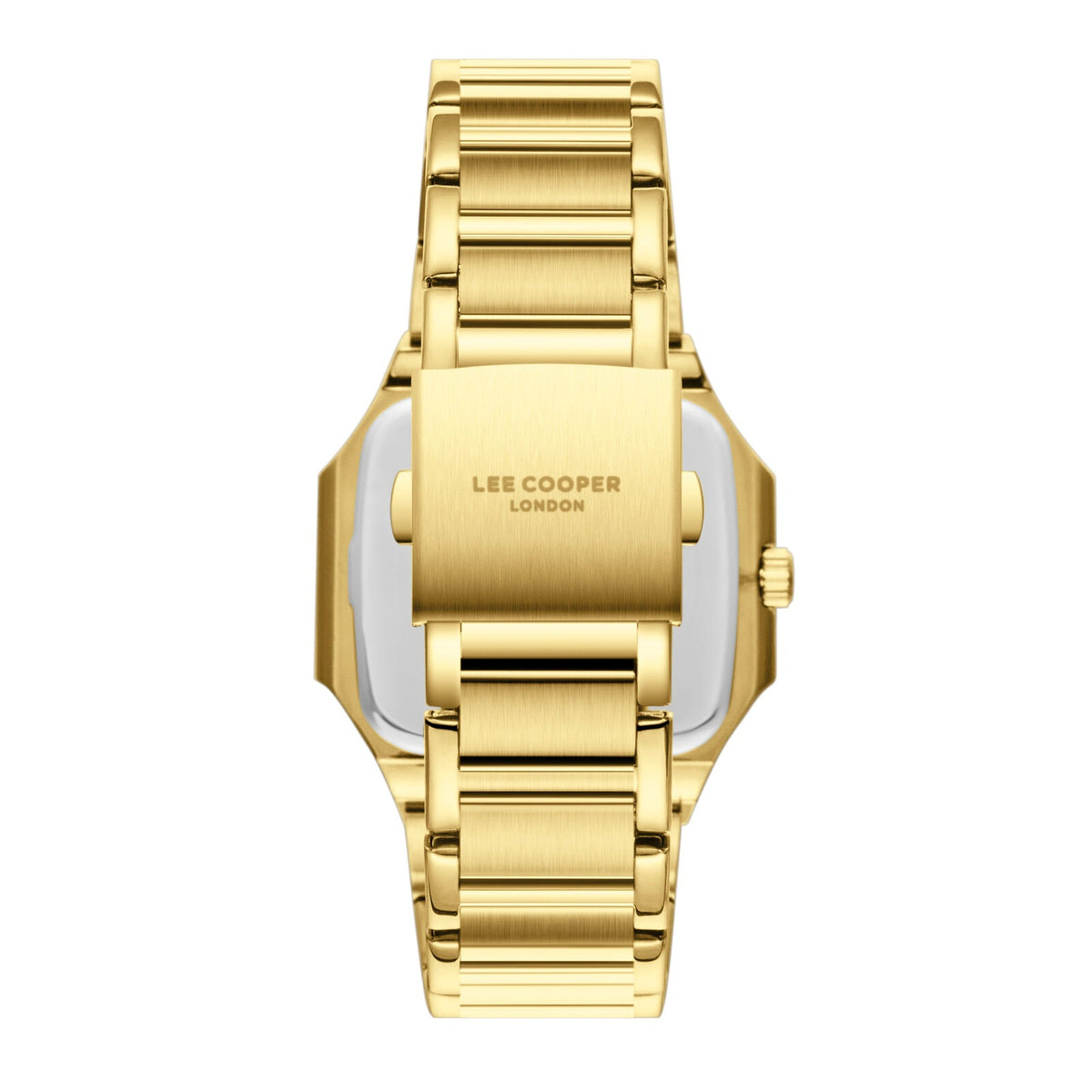 Lee Cooper Maxime gold watch case back showing brushed gold finish