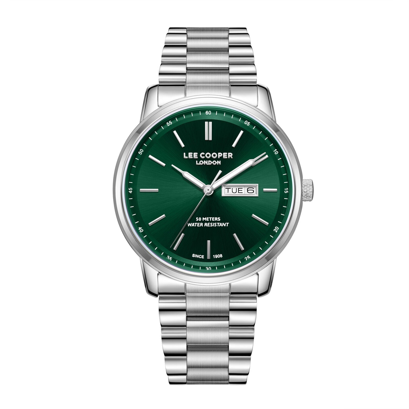 Lee Cooper Urian silver watch with green dial and day-date window