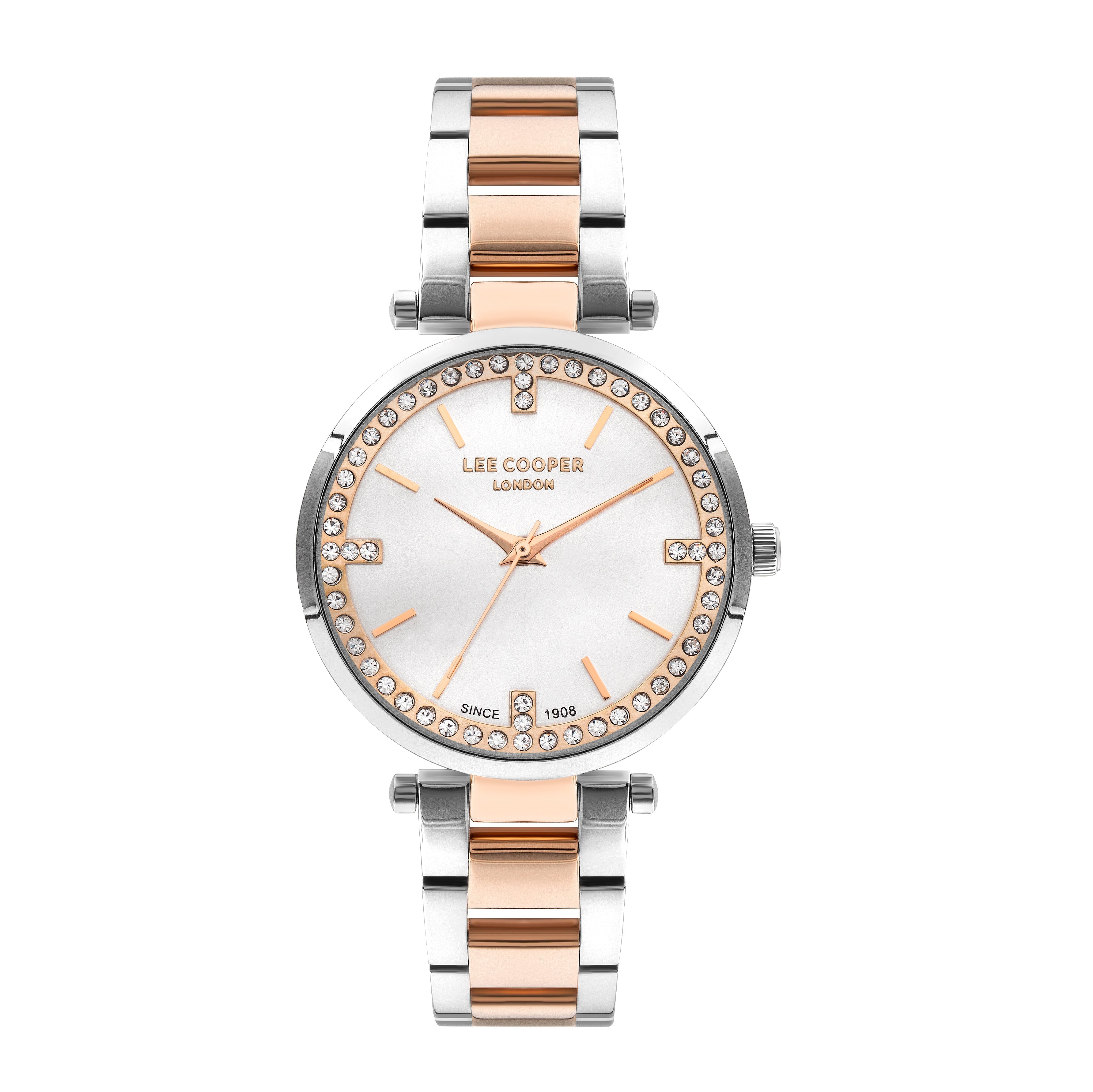 Lee Cooper Women’s Silver & Rose Gold Analog Stainless Steel Strap Watch – LC07591.530 - Watch