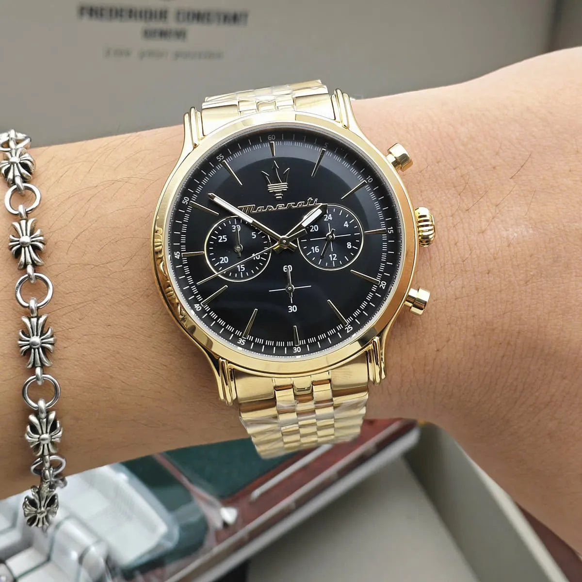 Maserati Epoca Gold Tone Chronograph Black Dial Quartz R8873618023 100M Men's Watch