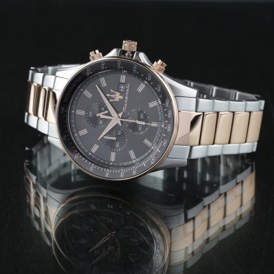 Maserati Sfida Chronograph Black Dial Two Tone Rose Gold and Silver Stainless Steel Men’s Watch R8873640014