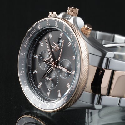 Maserati Sfida Chronograph Black Dial Two Tone Rose Gold and Silver Stainless Steel Men’s Watch R8873640014