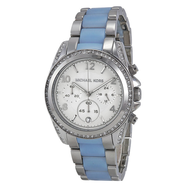 Michael Kors Blair Chronograph Silver Dial Stainless Steel with Chambray Acetate Ladies Watch MK6137 - Big Daddy Jewelry