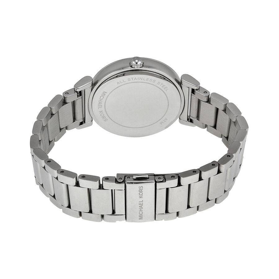 Michael Kors Caitlin MK3355 caseback showing stainless steel with engraved branding