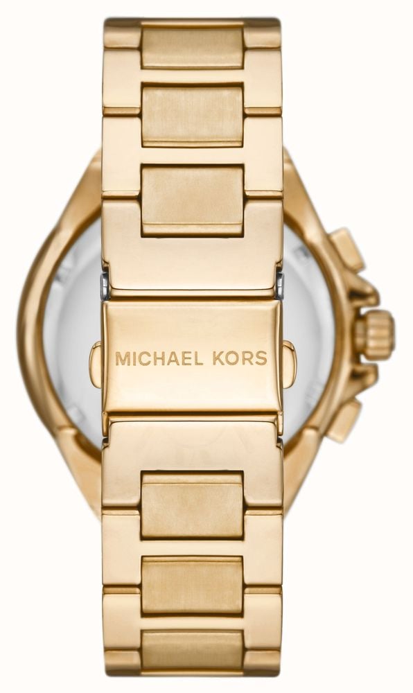 Gold-tone link bracelet and band detail showing Michael Kors marking