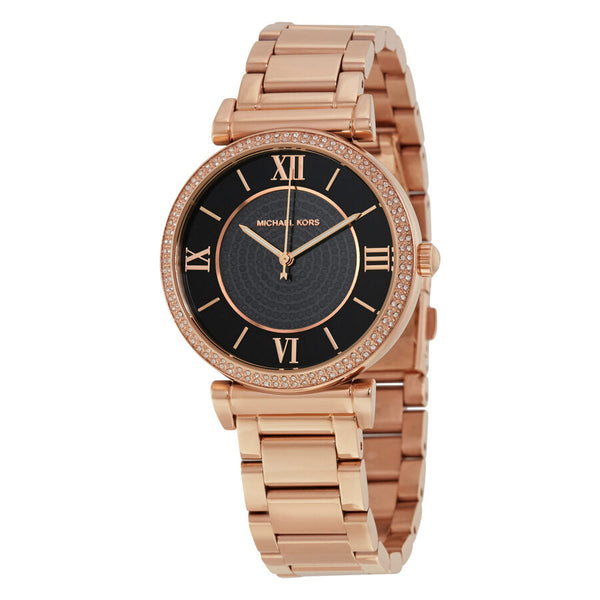 Michael Kors Catlin Black Crystal Pave Dial Rose Gold Steel Ladies Watch MK3356 - Big Daddy Jewelry