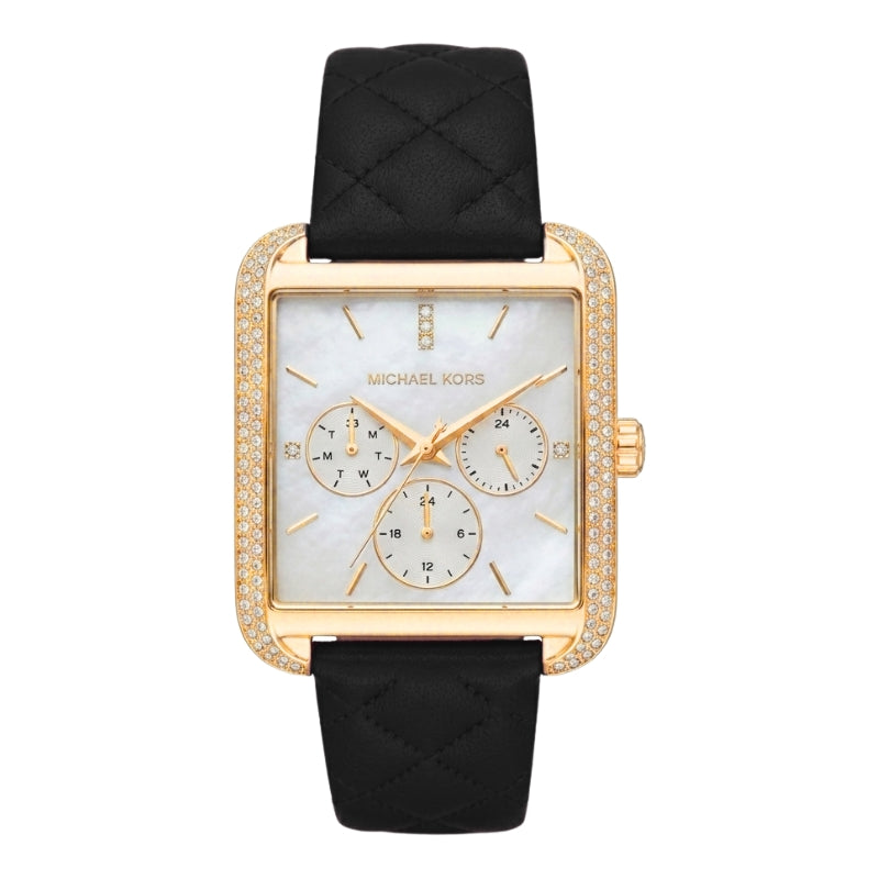 Michael Kors Drew Quartz MOP Dial and Black Leather Strap Women's Watch - MK2769