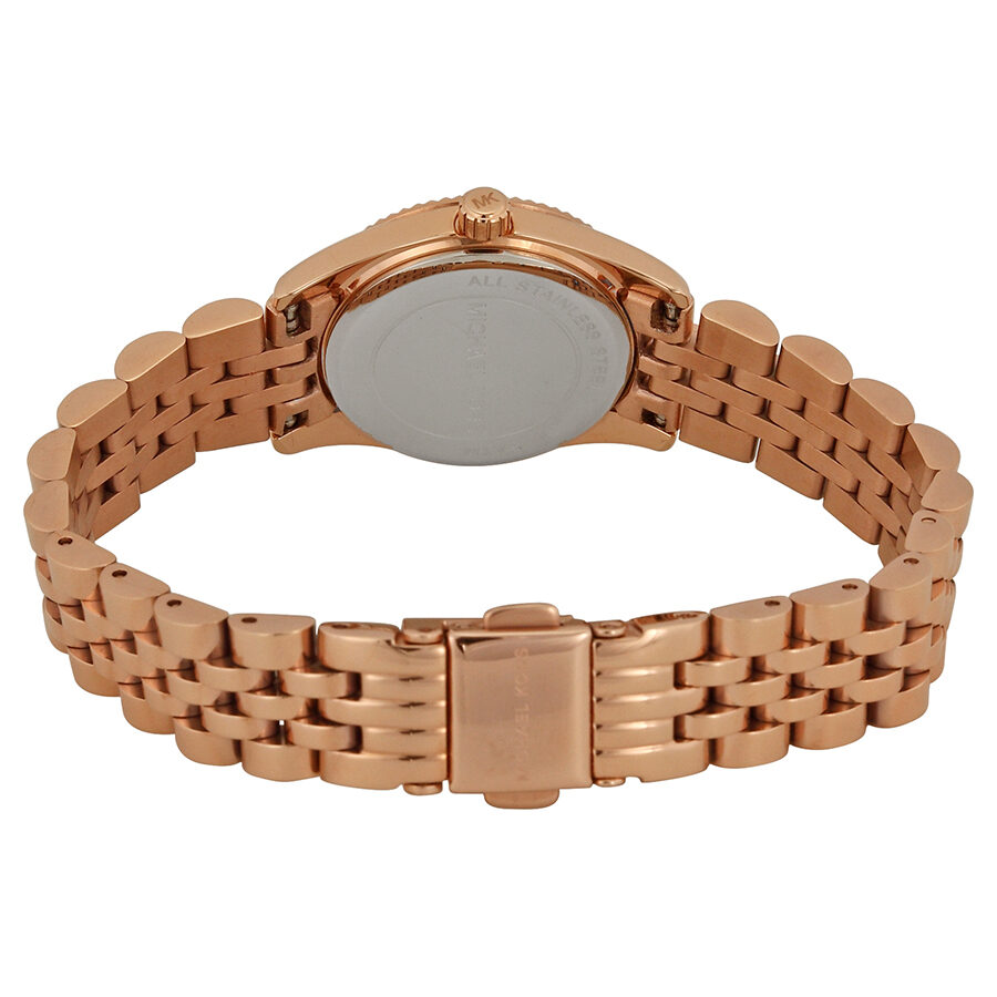 Michael Kors Lexington MK3230 rose gold case back and bracelet view