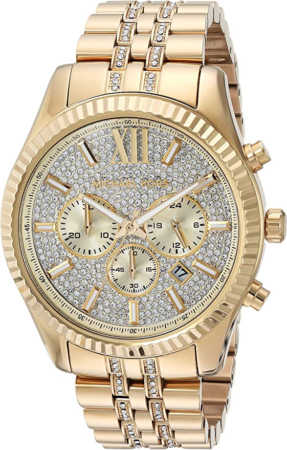 Michael Kors Lexington MK8579 gold tone chronograph watch with crystal-set dial and matching bracelet
