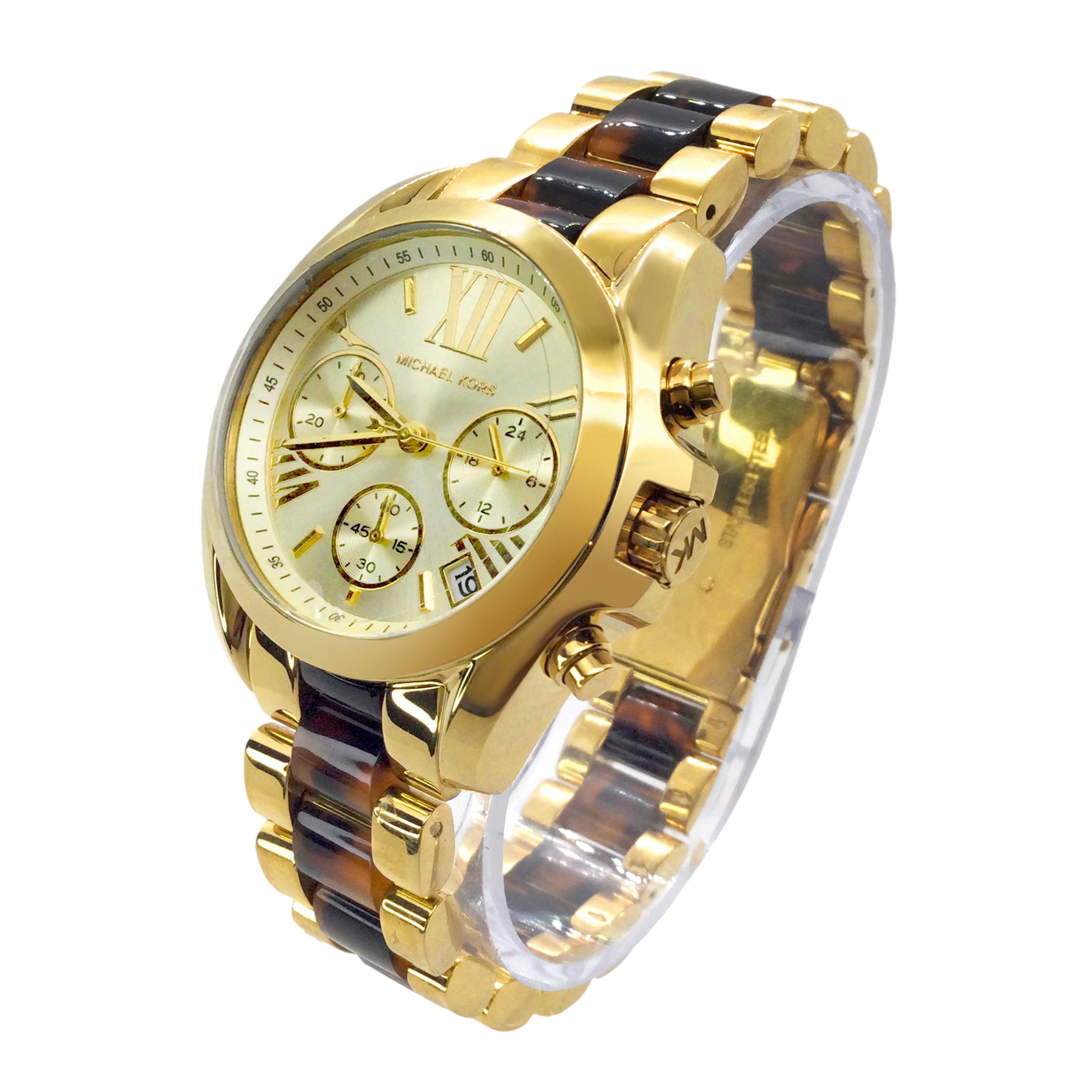 Michael Kors Mini Bradshaw Chronograph Tortoise and Gold Women's Watch - MK5973