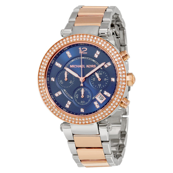 Michael Kors Parker Chronograph Blue Dial Two-tone Ladies Watch #MK6141 - Big Daddy Jewelry