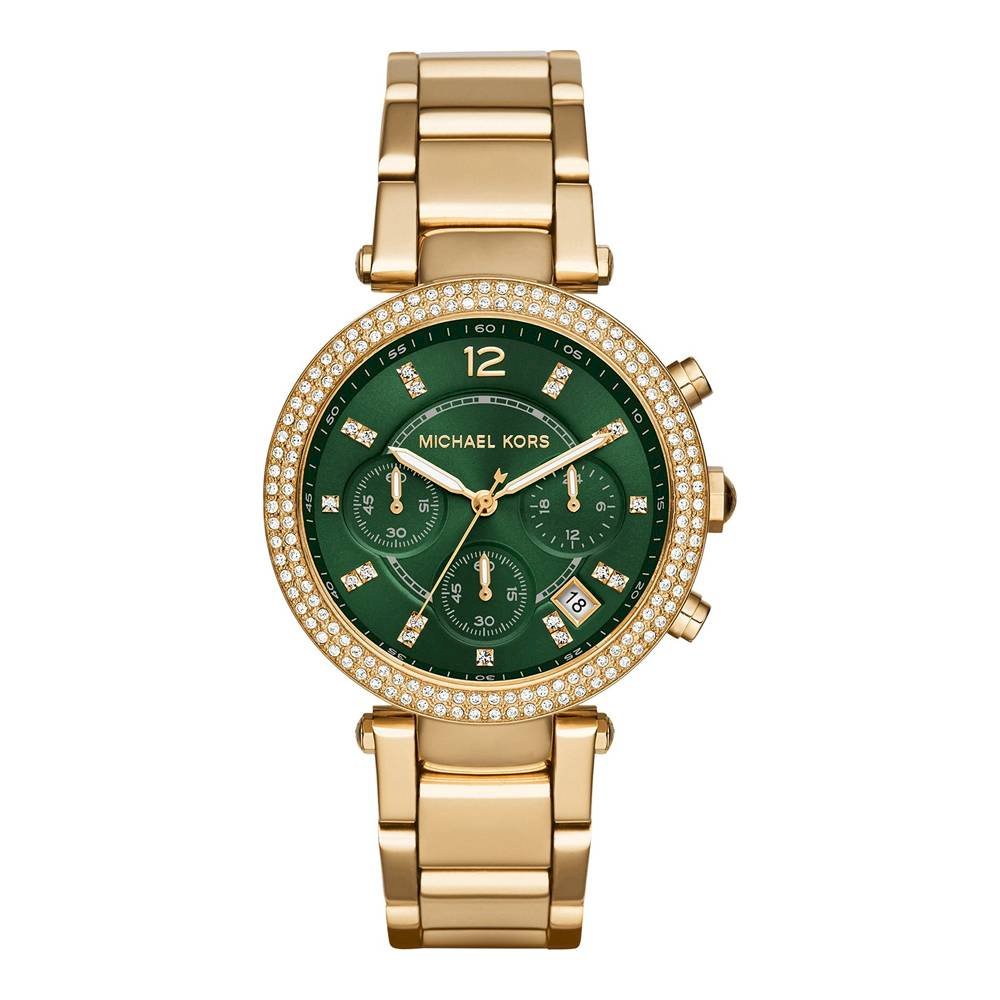 Michael Kors Parker Chronograph Green Dial Gold Ladies Watch MK6263