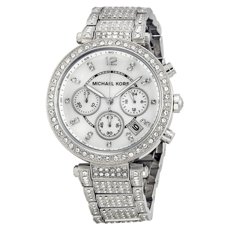 Michael Kors Parker Mother of Pearl Dial Crystals Steel Ladies Watch MK5572 - Big Daddy Jewelry